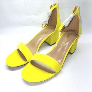 DREAM PAIRS Women's Yellow Suede Chunky Heel Ankle Strap Sandals Size 6